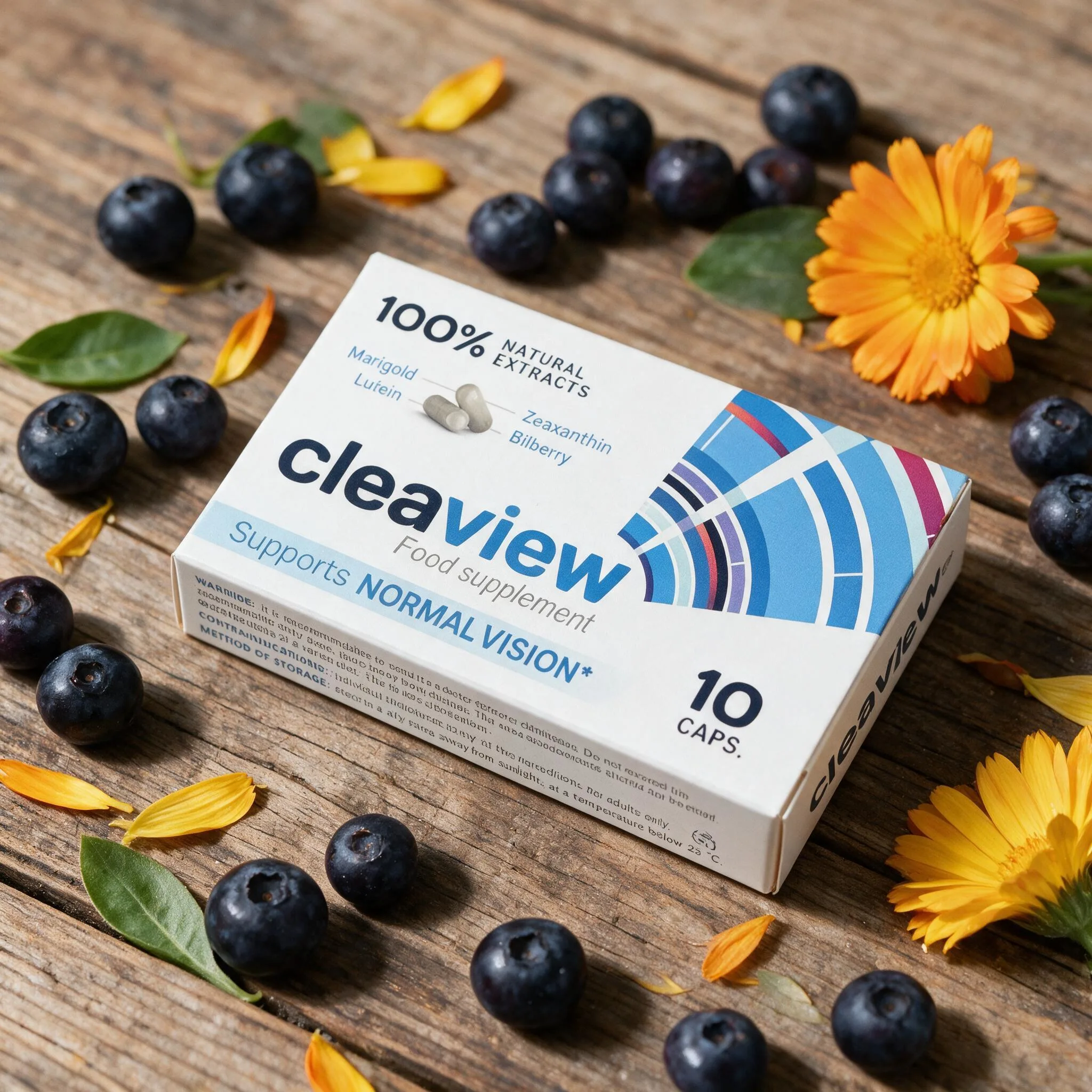 Extractos botánicos puros de arándano y caléndula en la composición oficial de Cleaview